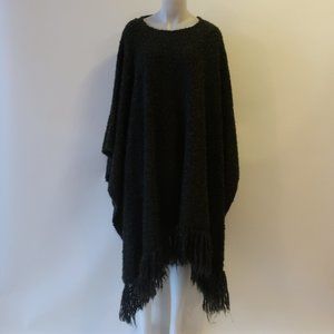 WOMENS BASEL TEAL GREEN BROWN FRINGED PONCHO OS *